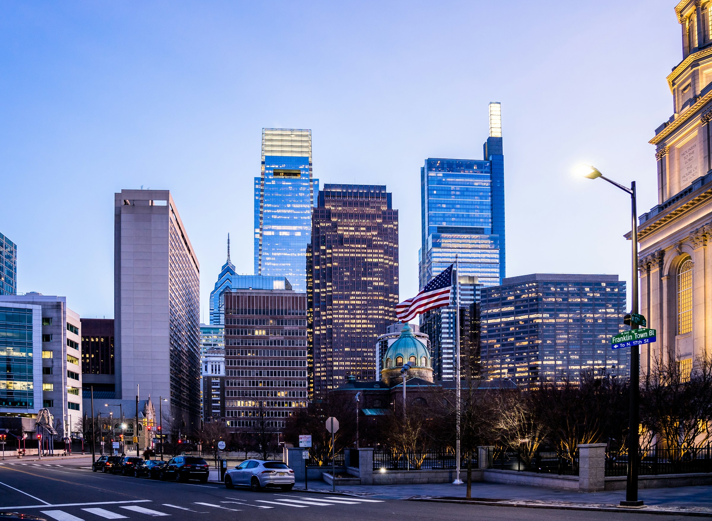 Philadelphia skyline at dusk